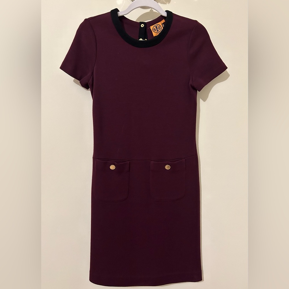 Tory Burch Knit Pocketed wool blend burgundy dress